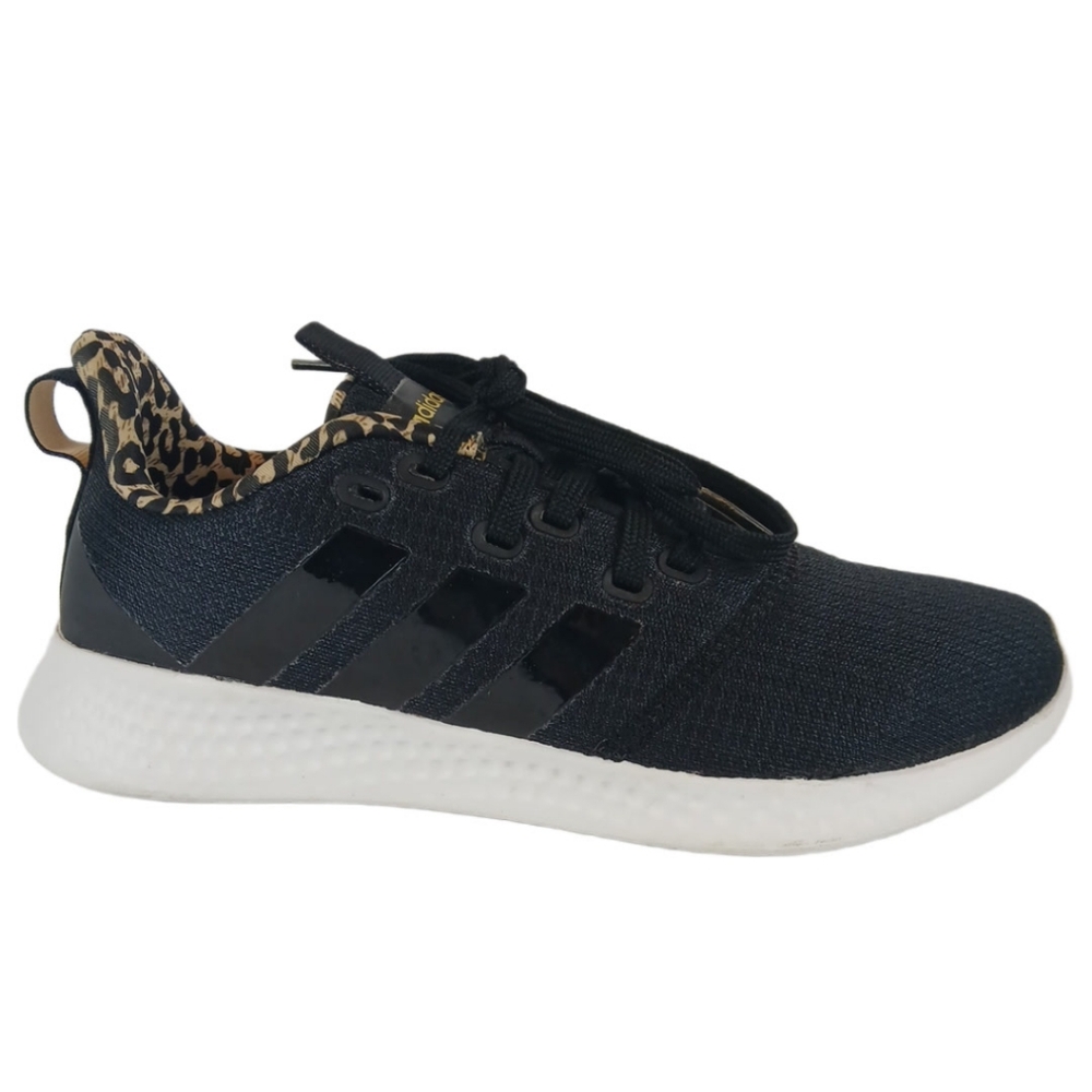 Adidas 7.5 Black White Cheetah Sneakers Trim Running Cloudfoam Super Puremotion - Picture 10 of 15